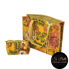 Mustard Flower Tote Pouch Set – Matching Duo