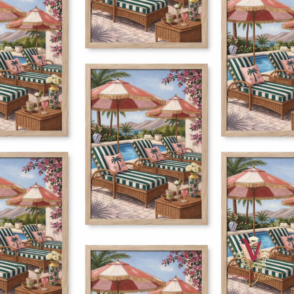 Palm Lounge Framed Art oak repeated