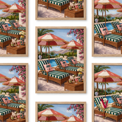 Palm Lounge Framed Art oak repeated