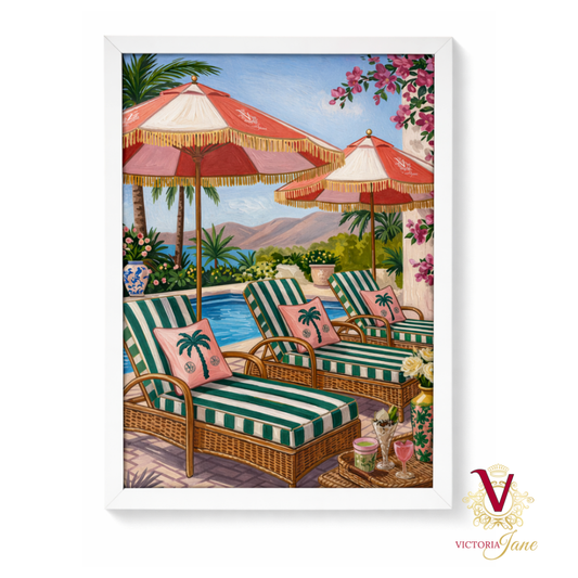 Palm Lounge Framed Art white
