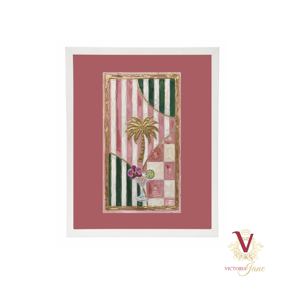 Palm Stripe Framed Art white