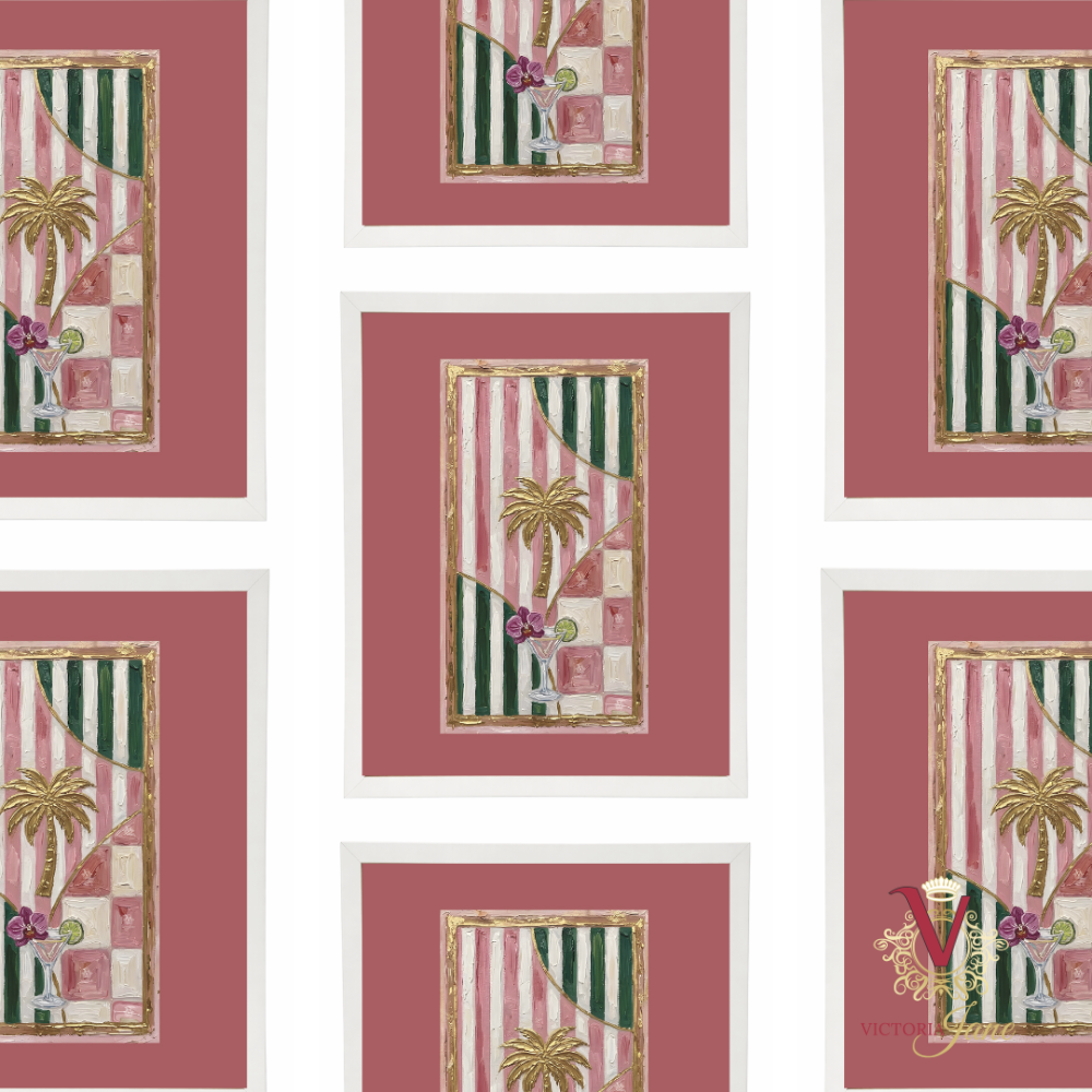 Palm Stripe Framed Art white repeated