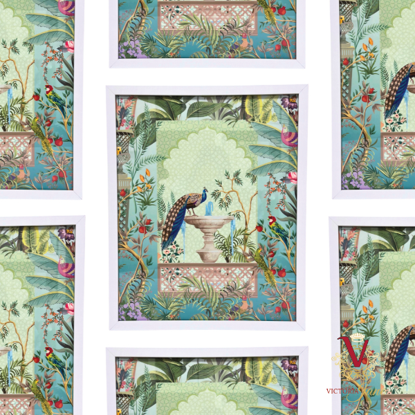 Peacock in Paradise Framed Art repeated