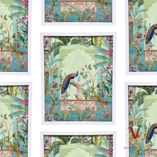 Peacock in Paradise Framed Art repeated