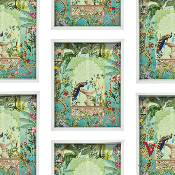 Peacock in Paradise Box Framed Art repeated