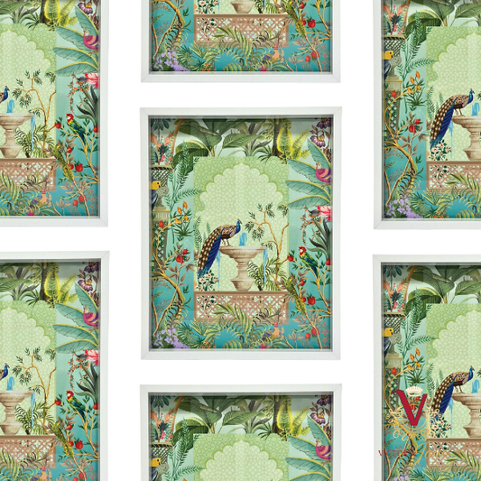 Peacock in Paradise Box Framed Art repeated