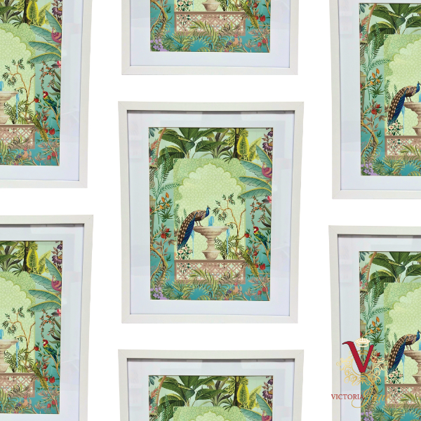 Peacock in Paradise Framed Edge Art repeated