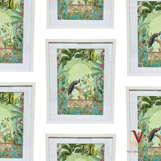 Peacock in Paradise Framed Edge Art repeated
