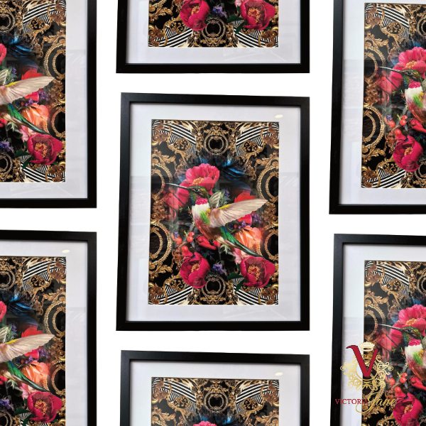 Peony Bird Framed Edge Art repeated