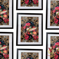 Peony Bird Framed Edge Art repeated