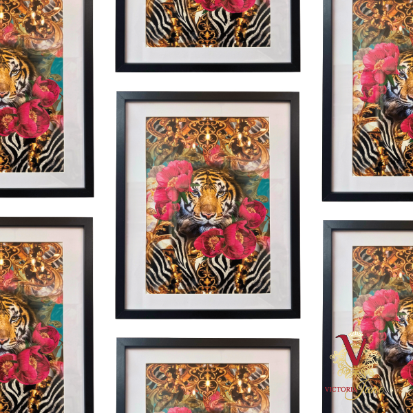 Peony Tiger Framed Edge Art repeated