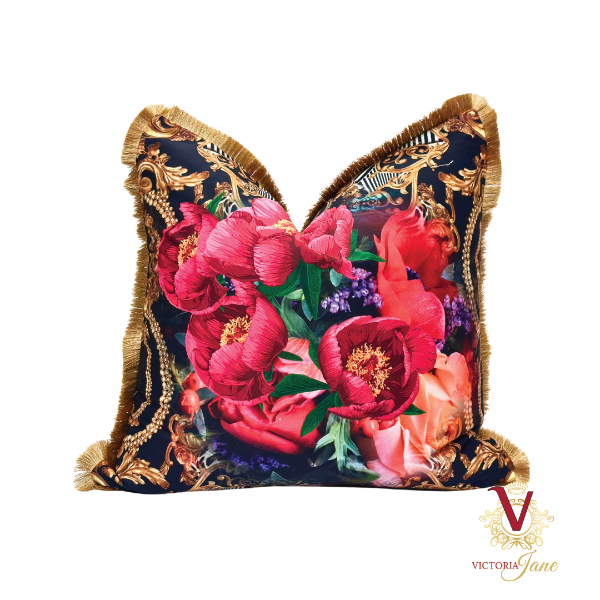 Peony Bird Velvet Cushion back chopped