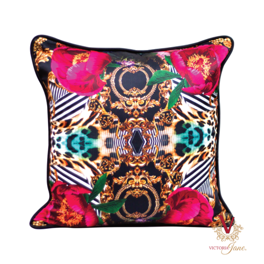 Crepe Peony Bird Crystal Embellished Cushion