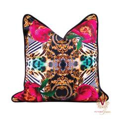 Crepe Peony Bird Crystal Embellished Cushion