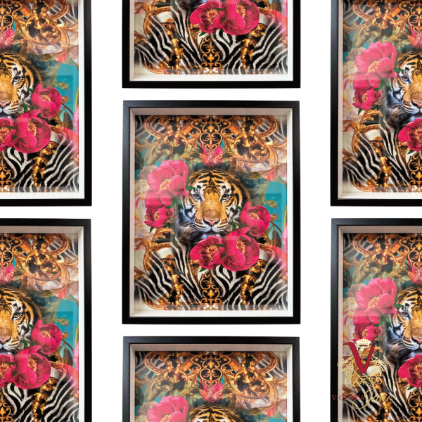 Peony Tiger Box Framed Art repeated