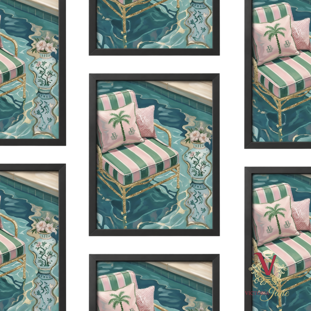 Poolside Muse Framed Art black repeated