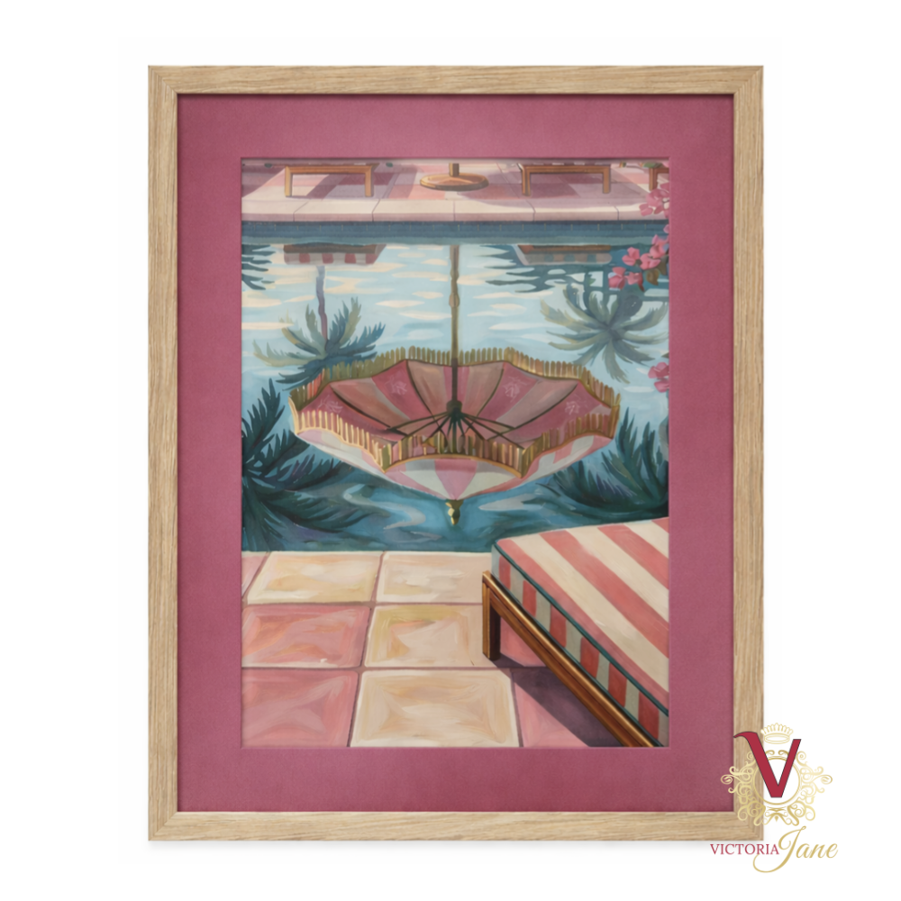 Poolside Reflections Framed Art oak