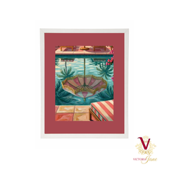 Poolside Reflections Framed Art white