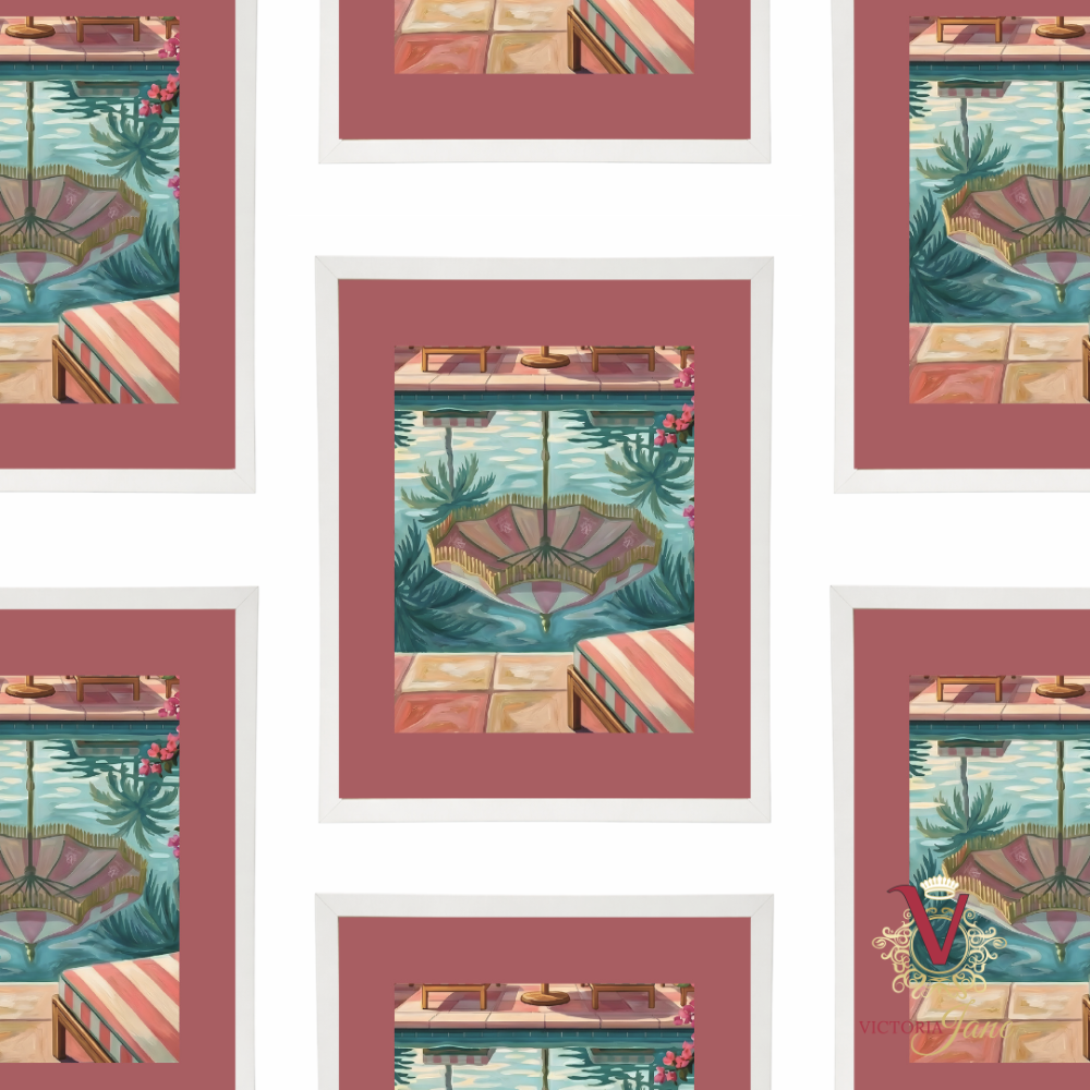 Poolside Reflections Framed Art white repeated