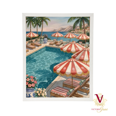 Poolside Society Framed Art white