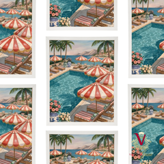 Poolside Society Framed Art white repeated