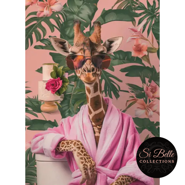 Pyjama Giraffe Retro Ink Canvas Framed Print detailed