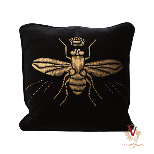 Queen Bee Black Velvet Cushion Cover front