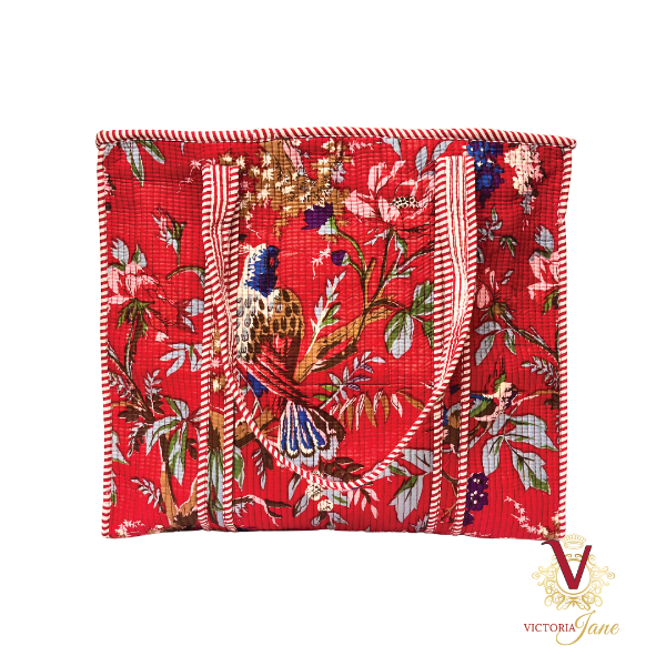 Red Bird Zipped Designer Carry All Tote Bag