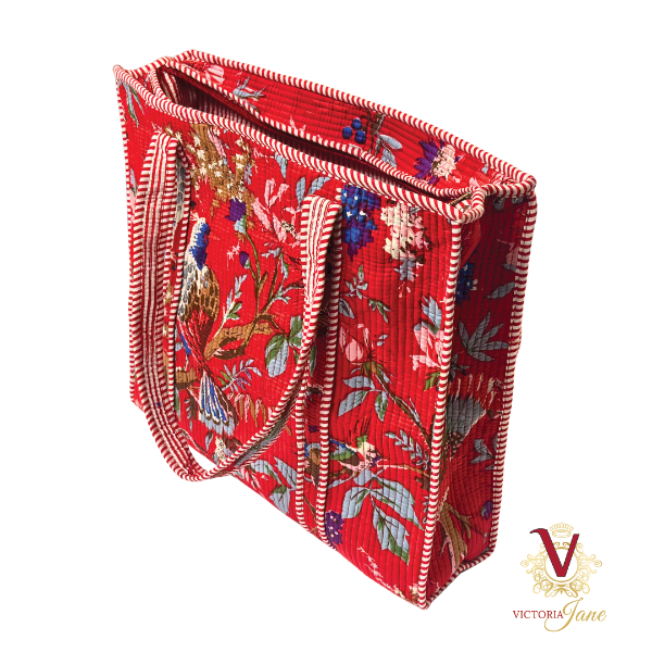 Red Bird Zipped Designer Carry All Tote Bag side view