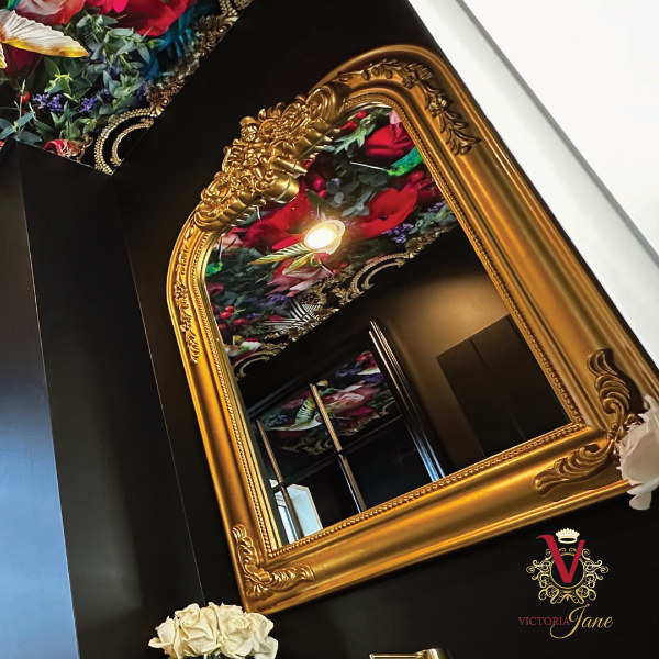 victoria jane Peony Bird Wallpaper roof mural reflected in mirror