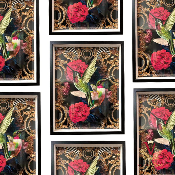 Rose Bird Box Framed Art repeated