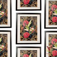 Rose Bird Framed Edge Art repeated