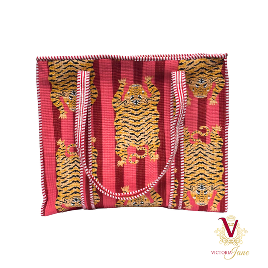 Tibetan Tiger Rust Zipped Designer Carry All Tote Bag