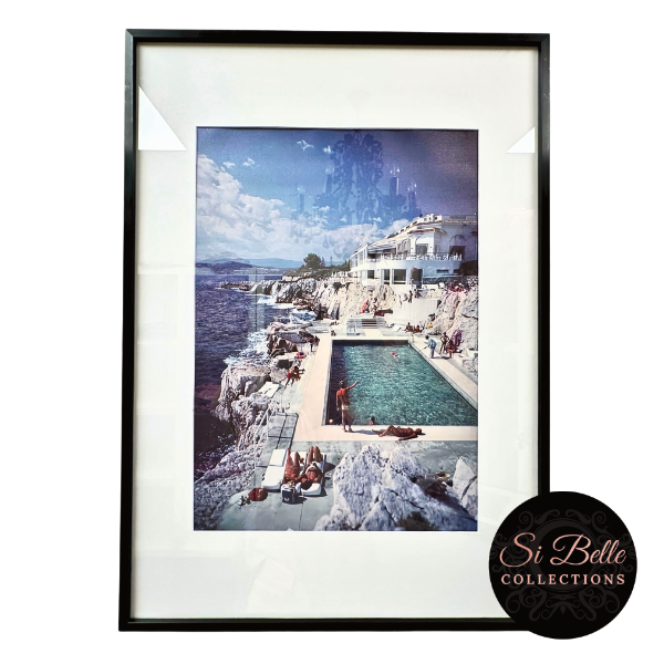 Seaside 70's Retro Ink Canvas Framed Print