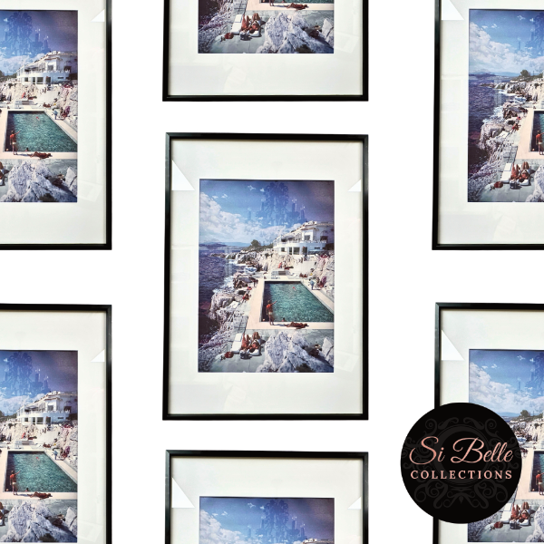 Seaside 70's Retro Ink Canvas Framed Print repeated