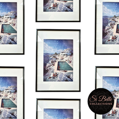 Seaside 70's Retro Ink Canvas Framed Print repeated