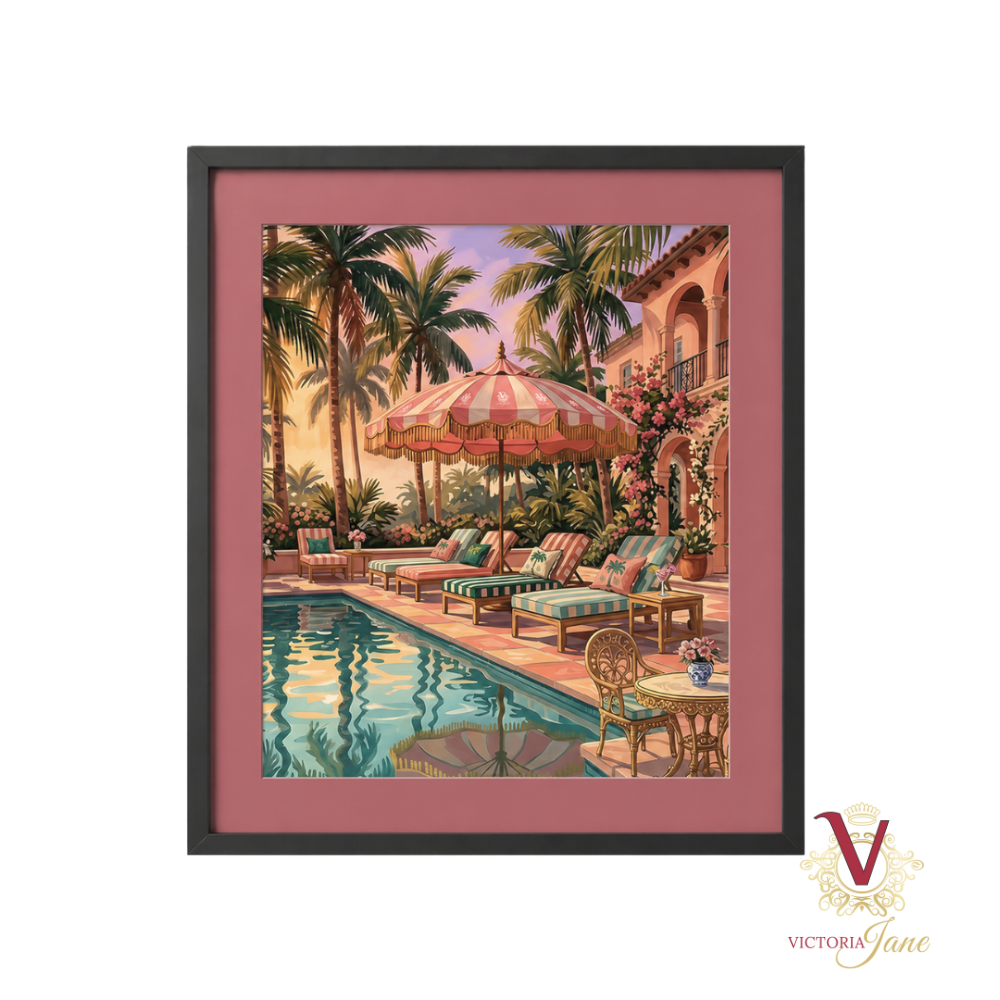 Sunset Cabana Framed Art black