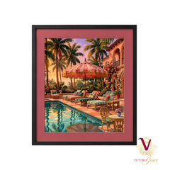 Sunset Cabana Framed Art black