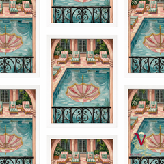 Umbrella Club Framed Art white repeated