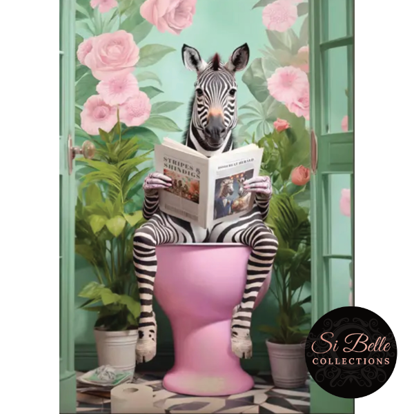 Zebra Love Retro Ink Canvas Framed Print detailed