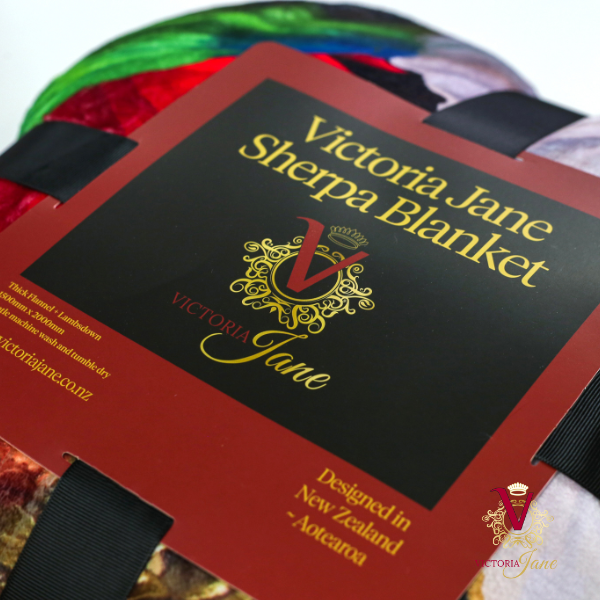 Victoria Jane - Peony Bird high quality sherpa blanket colourful vibrant Forest Fantasy Collection folded beautiful packaging close up detail