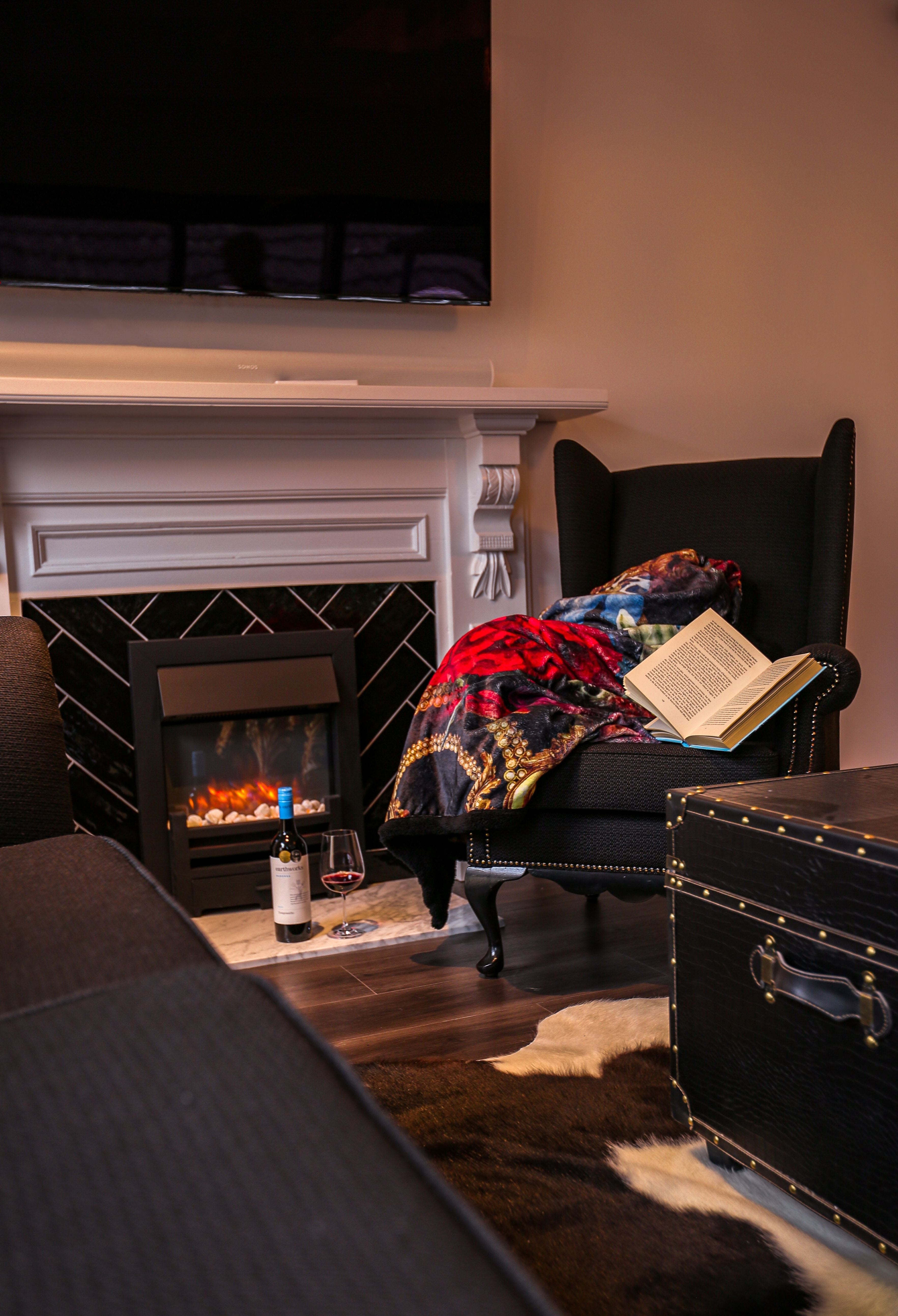 Victoria Jane - Peony Bird high quality sherpa blanket colourful vibrant Forest Fantasy Collection lifestyle living room warm fire lounge book