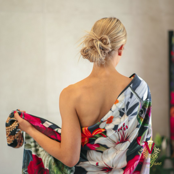 Victoria Jane - Lily Bird high quality polyester microfibre Towel colourful vibrant Forest Fantasy Collection wrapped on model