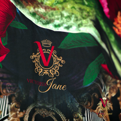 Victoria Jane - Peony bird high quality polyester microfibre Towel bright vibrant Forest Fantasy Collection, absorbent and anti-bacterial close up vj logo