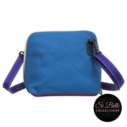 Si Belle Collections Blue, Orange and Purple Leather Bag back view