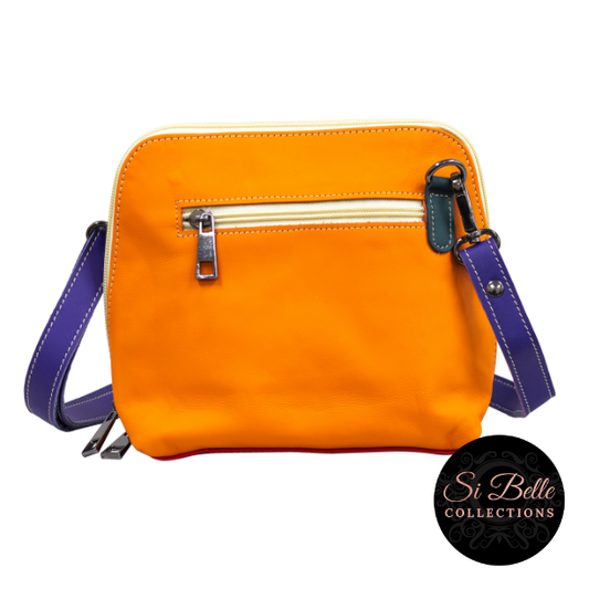 Si Belle Collections Blue, Orange and Purple Leather Bag front view