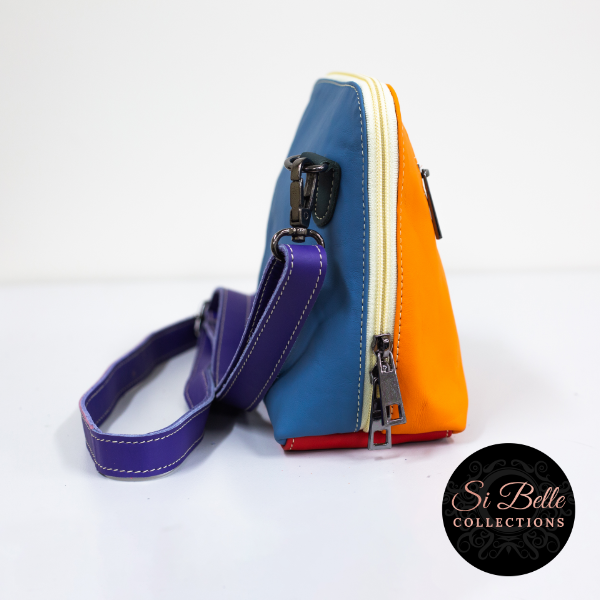 Si Belle Collections Blue, Orange and Purple Leather Bag side view