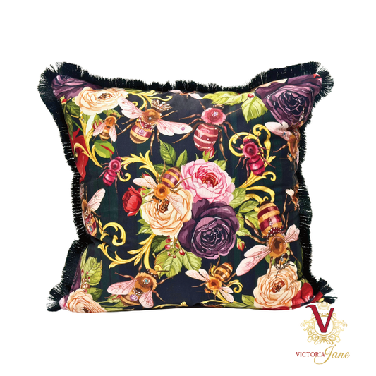 Black Queen Bee Society Velvet Cushion Cover front