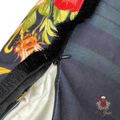 Black Queen Bee Society Velvet Cushion Cover zip open