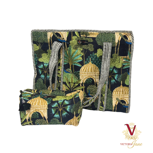 Black Peacock Jungle Tote Pouch Set – Matching Duo set